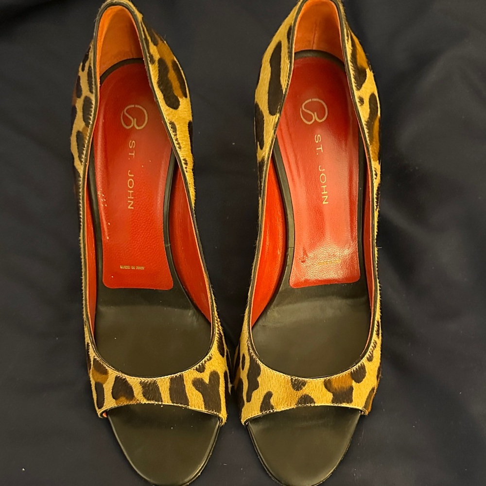 St. John Animal Print Open Toe Heels